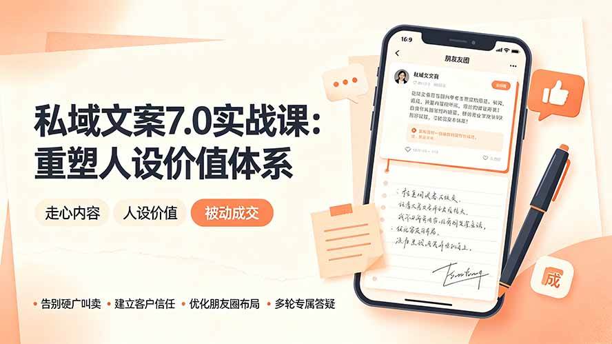 (19313期) 私域文案实战课7.0:重塑人设价值体系|-告别硬广推销×走心内容×自我价值塑造,实现被动成交-佳梦网创 - 网创副业项目资源站