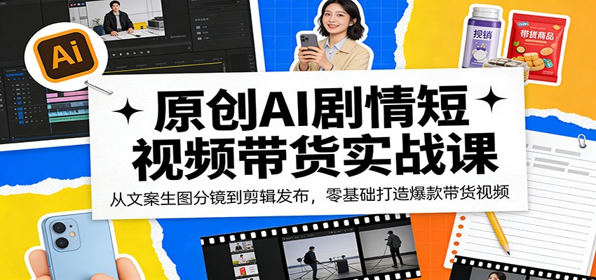 原创AI剧情短视频带货实战课：从文案生图分镜到剪辑发布，零基础打造爆款带货视频-佳梦网创 - 网创副业项目资源站