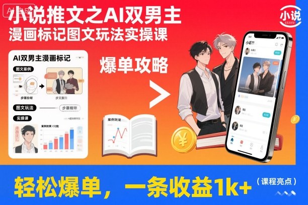 小说推文之AI双男主漫画标记图文玩法实操课，轻松爆单，一条收益1k+ - 佳梦网创 - 网创副业项目资源站-佳梦网创 - 网创副业项目资源站