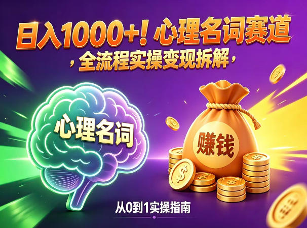 心理名词赛道，新手小白也能做，全流程项目拆解，单日变现1k+-佳梦网创 - 网创副业项目资源站