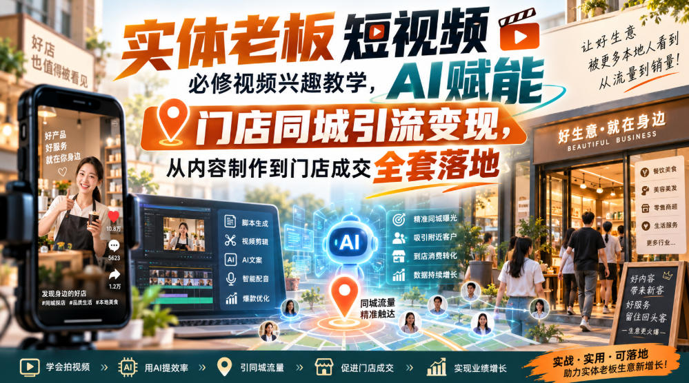 实体老板短视频必修视频兴趣教学，AI赋能门店同城引流变现，AI+短视频+直播打爆实体客流量-佳梦网创 - 网创副业项目资源站
