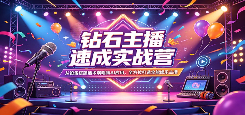 钻石主播速成实战营：从设备搭建话术演唱到AI应用，全方位打造全能娱乐主播 - 佳梦网创 - 网创副业项目资源站-佳梦网创 - 网创副业项目资源站