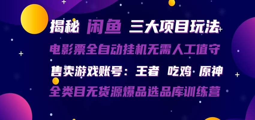 闲鱼三种玩法 全自动电影票 售卖游戏账号 爆品选品库训练营-佳梦网创 - 网创副业项目资源站