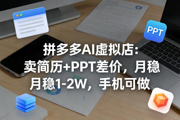 【暴力项目】拼多多AI虚拟店：卖简历+PPT差价，月稳1-2W，手机可做 - 佳梦网创 - 网创副业项目资源站-佳梦网创 - 网创副业项目资源站