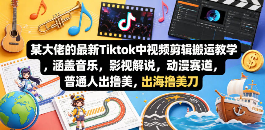某大佬的最新Tiktok中视频剪辑搬运教学,涵盖音乐,影视解说,动漫赛道,普通人出海撸美刀-佳梦网创 - 网创副业项目资源站