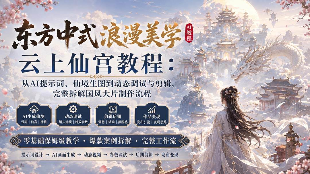 （20147期）东方中式浪漫美学云上仙宫教程：从AI提示词、仙境生图到动态调试与剪辑，完整拆解国风大片制作流程-佳梦网创 - 网创副业项目资源站