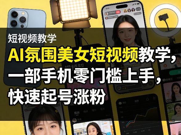 AI氛围美女短视频教学,一部手机零门槛上手,快速起号涨粉-佳梦网创 - 网创副业项目资源站