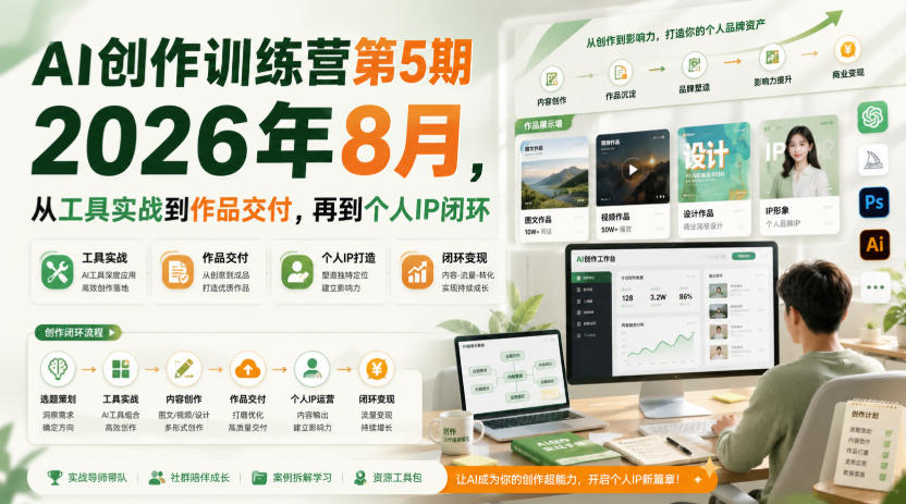 AI创作训练营第5期2026年8月，从工具实战到作品交付，再到个人IP闭环-佳梦网创 - 网创副业项目资源站