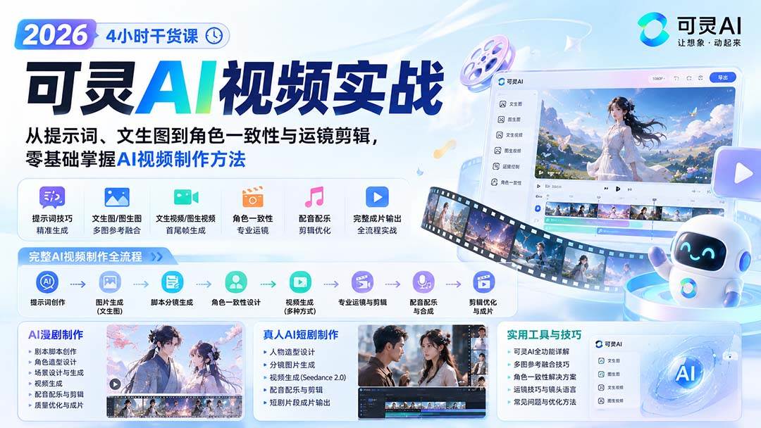 （20136期）2026可灵AI视频实战-4小时干货课：从提示词、文生图到角色一致性与运镜剪辑，零基础掌握AI视频制作方法-佳梦网创 - 网创副业项目资源站