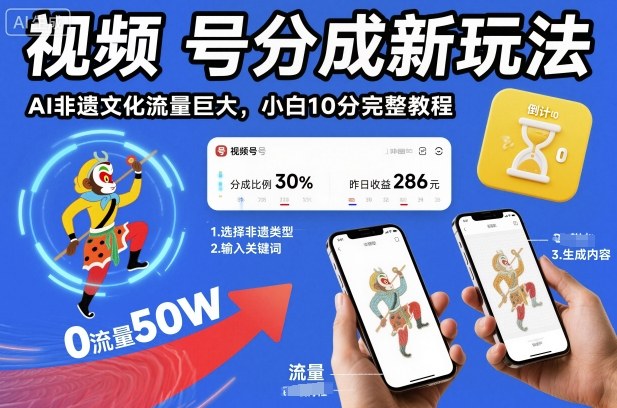视频号分成新玩法，AI非遗文化流量巨大，小白10分钟搞定，完整教程 - 佳梦网创 - 网创副业项目资源站-佳梦网创 - 网创副业项目资源站