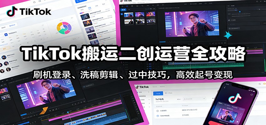 TikTok搬运二创运营全攻略：刷机登录、洗稿剪辑 、过中技巧，高效起号变现 - 佳梦网创 - 网创副业项目资源站-佳梦网创 - 网创副业项目资源站
