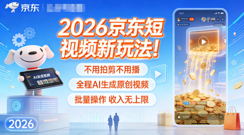 2026京东短视频新玩法！不用拍剪不用播，全程AI生成原创视频，批量操作收入无上限 - 佳梦网创 - 网创副业项目资源站-佳梦网创 - 网创副业项目资源站