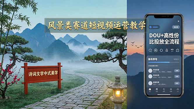 风景类赛道短视频运营教学：诗词文学中式美学，新号养号对标账号定位，DOU+高性价比投放全流程 - 佳梦网创 - 网创副业项目资源站-佳梦网创 - 网创副业项目资源站