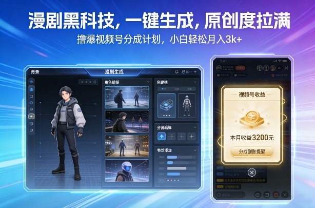 漫剧黑科技,一键生成,原创度拉满,撸爆视频号分成计划,小白轻松月入3k+-佳梦网创 - 网创副业项目资源站