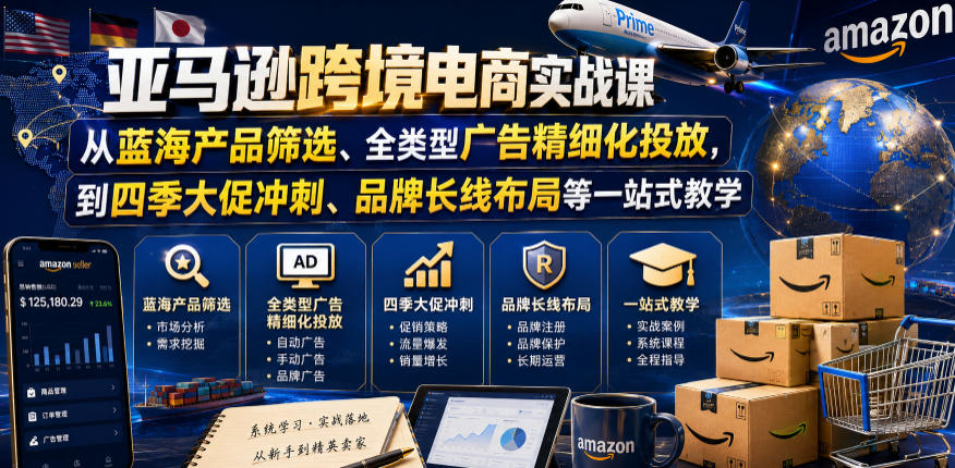 亚马逊跨境电商实战课,从蓝海产品筛选、全类型广告精细化投放,到四季大促冲刺、品牌长线布局等一站式教学(更新8月)-佳梦网创 - 网创副业项目资源站