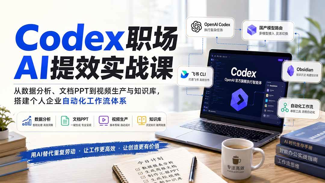 (20057期)Codex职场AI提效实战课:从数据分析、文档PPT到视频生产与知识库,搭建个人企业自动化工作流体系-佳梦网创 - 网创副业项目资源站