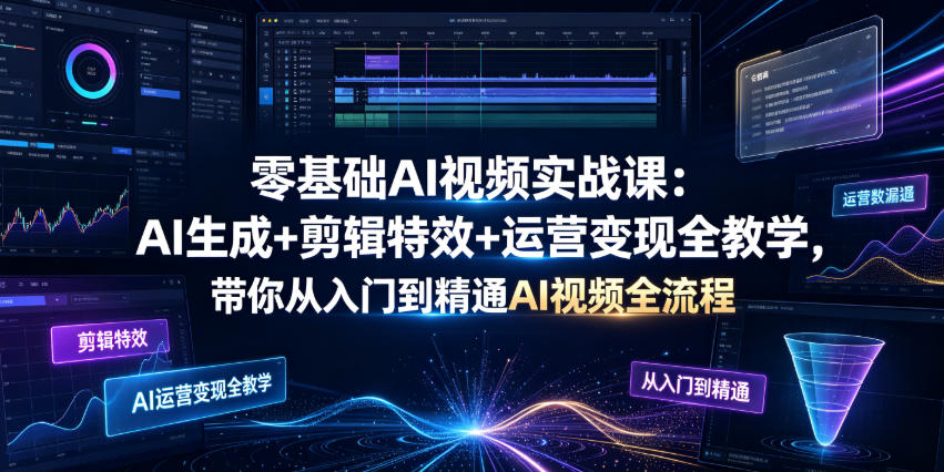 零基础AI视频实战课:AI生成+剪辑特效+运营变现全教学,带你从入门到精通AI视频全流程 零基础AI视频实战课:AI生成+剪辑特效+运营变现全教学,带你从入门到精通AI视频全流程