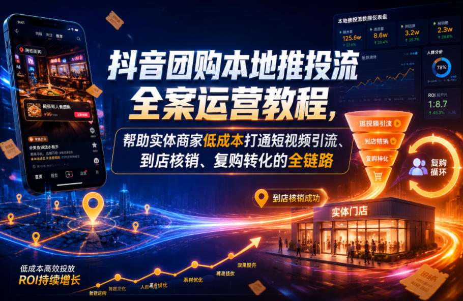 抖音团购本地推投流全案运营教程,帮助实体商家低成本打通短视频引流、到店核销、复购转化的全链路 抖音团购本地推投流全案运营教程,帮助实体商家低成本打通短视频引流、到店核销、复购转化的全链路