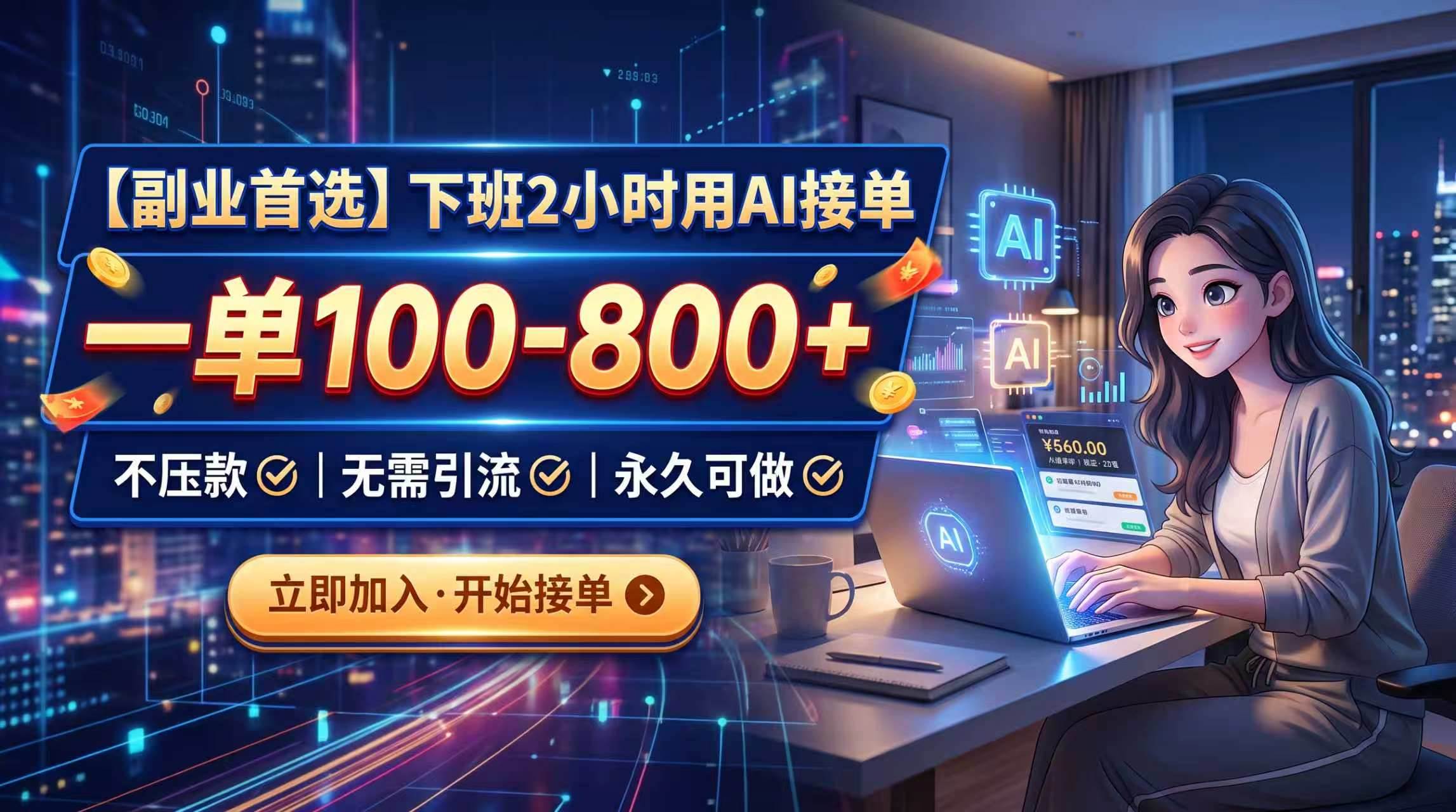 (20243期)下班2小时用AI接单,一单100-800+,不压款,无需引流,永久可做-佳梦网创 - 网创副业项目资源站