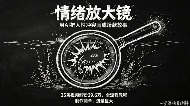 AI制作“情绪放大镜“视频,25条视频涨粉29.6W粉,流量巨大,制作简单,全流程教程 AI制作“情绪放大镜“视频,25条视频涨粉29.6W粉,流量巨大,制作简单,全流程教程