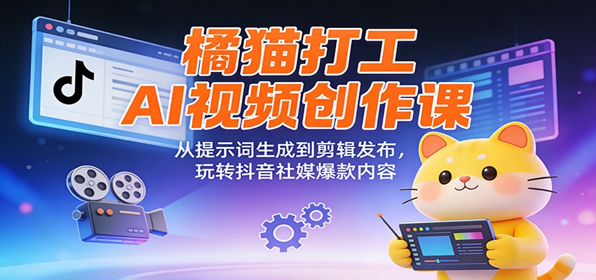 橘猫打工AI视频创作课：从提示词生成到剪辑发布，玩转抖音社媒爆款内容 - 佳梦网创 - 网创副业项目资源站-佳梦网创 - 网创副业项目资源站