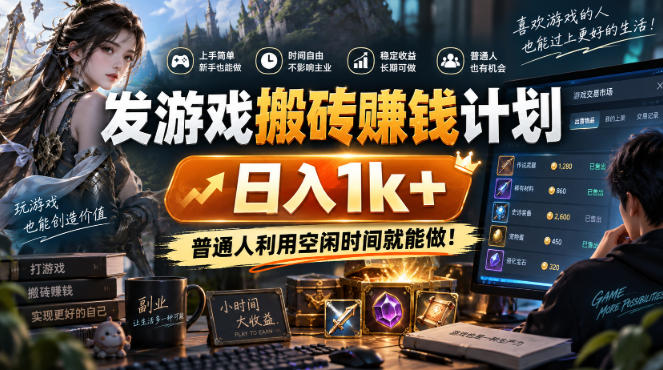 发游戏搬砖賺钱计划,日入1k+,稳定三年的老项目,普通人利用空闲时间就能做!【揭秘】-佳梦网创 - 网创副业项目资源站