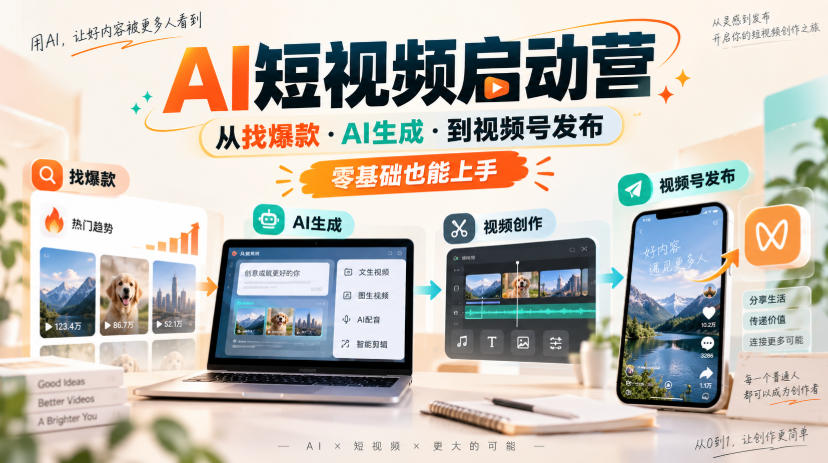 AI短视频启动营，从找爆款·AI生成·到视频号发布，零基础也能上手 - 佳梦网创 - 网创副业项目资源站-佳梦网创 - 网创副业项目资源站