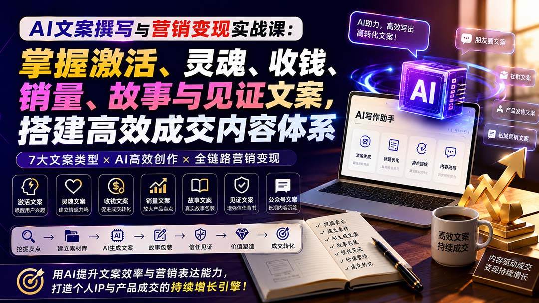（20126期）AI文案撰写与营销变现实战课：掌握激活、灵魂、收钱、销量、故事与见证文案，搭建高效成交内容体系-佳梦网创 - 网创副业项目资源站