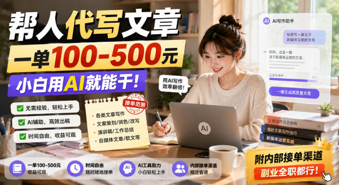 帮人代写文章,一单100-500,小白用AI就能干,附内部接单渠道,副业全职都行【揭秘】-佳梦网创 - 网创副业项目资源站