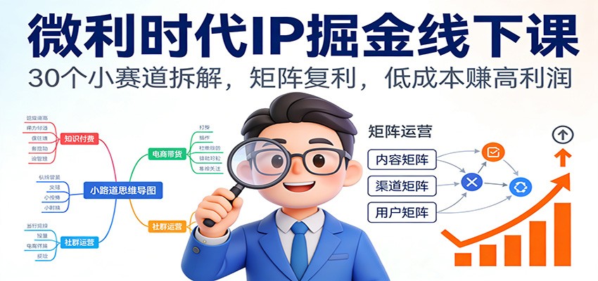 微利时代IP掘金线下课:30个小赛道拆解,矩阵复利,低成本赚高利润-佳梦网创 - 网创副业项目资源站