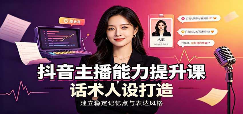 抖音主播能力提升课：账号底层逻辑，直播间搭建调试，话术人设打造全套教学-佳梦网创 - 网创副业项目资源站