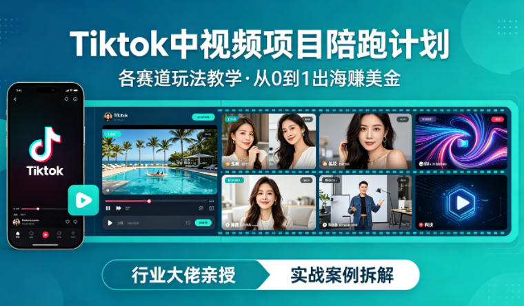 某大佬的Tiktok中视频项目陪跑，涵盖TK各个赛道玩法教学，从0到1出海賺美金 - 佳梦网创 - 网创副业项目资源站-佳梦网创 - 网创副业项目资源站