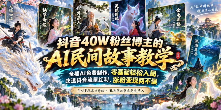 抖音40W粉丝博主的AI民间故事教学，全程AI免费制作，零基础轻松入局，吃透抖音流量红利，涨粉变现两不误-佳梦网创 - 网创副业项目资源站