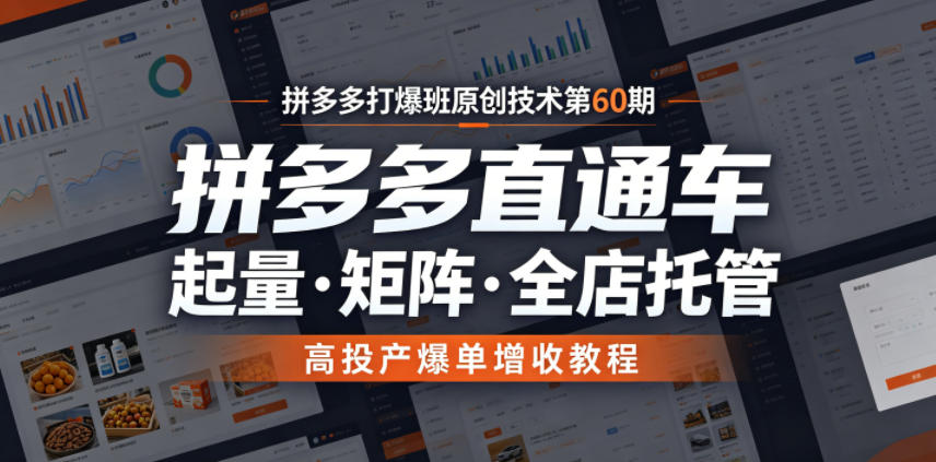 拼多多打爆班原创技术第60期,拼多多直通车,起量・矩阵・全店托管,高投产爆单增收教程-佳梦网创 - 网创副业项目资源站