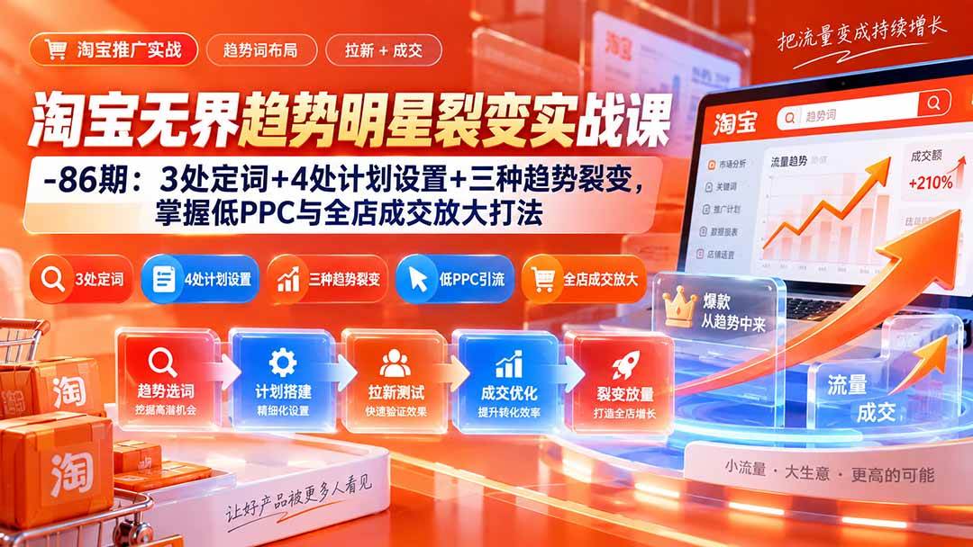 （20320期）淘宝无界趋势明星裂变实战课-86期：3处定词+4处计划设置+三种趋势裂变，掌握低PPC与全店成交放大打法 - 佳梦网创 - 网创副业项目资源站-佳梦网创 - 网创副业项目资源站