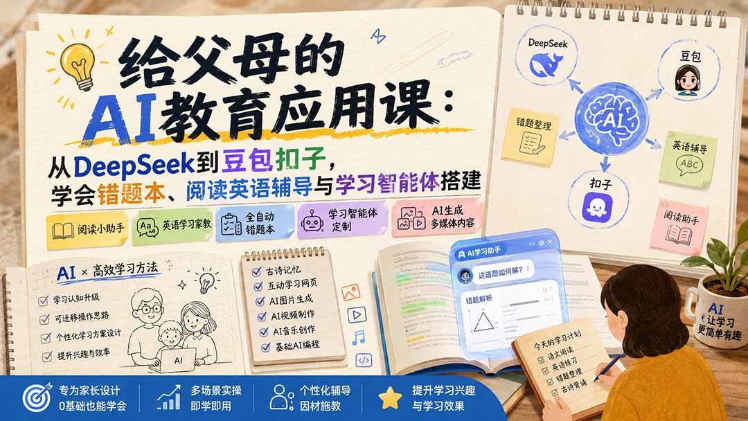 (19890期)给父母的AI教育应用课:从DeepSeek到豆包扣子,学会错题本、阅读英语辅导与学习智能体搭建-佳梦网创 - 网创副业项目资源站