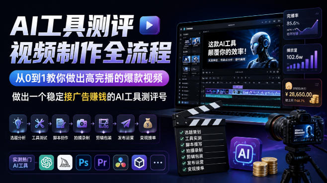AI工具测评视频制作全流程，从0到1教你做出高完播的爆款视频，做出一个稳定接广告賺钱的AI工具测评号-佳梦网创 - 网创副业项目资源站
