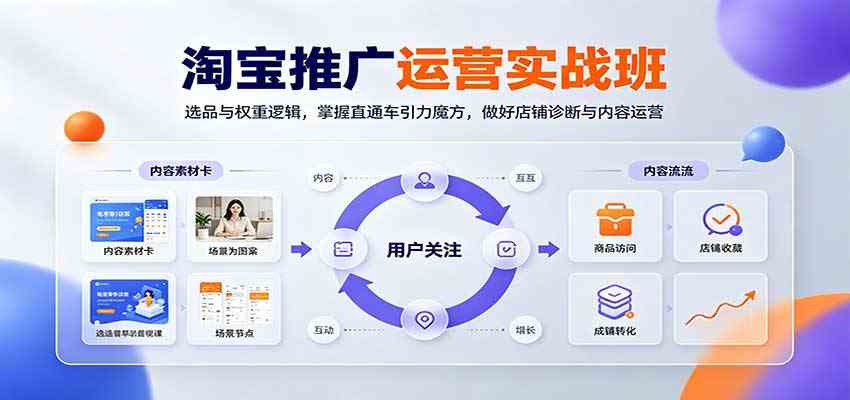 淘宝推广运营实战班:选品与权重逻辑,掌握直通车引力魔方,做好店铺诊断与内容运营-佳梦网创 - 网创副业项目资源站
