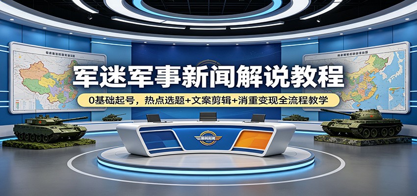 军迷军事新闻解说教程：0基础起号，热点选题+文案剪辑+消重变现全流程教学 - 佳梦网创 - 网创副业项目资源站-佳梦网创 - 网创副业项目资源站