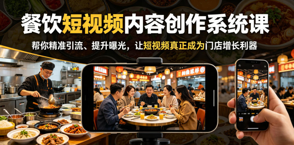 餐饮短视频内容创作系统课,帮你精准引流、提升曝光,让短视频真正成为门店增长利器 餐饮短视频内容创作系统课,帮你精准引流、提升曝光,让短视频真正成为门店增长利器