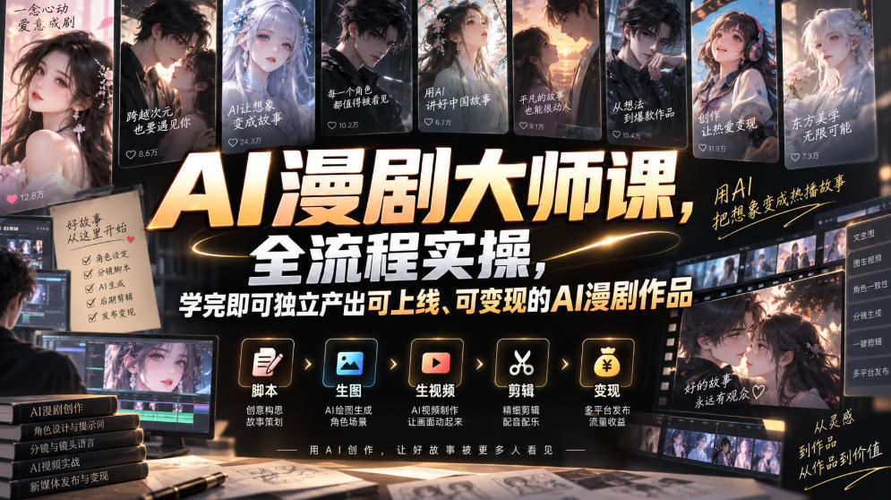 AI漫剧大师课，全流程实操，学完即可独立产出可上线、可变现的AI漫剧作品-佳梦网创 - 网创副业项目资源站