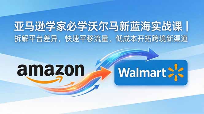 亚马逊卖家必学沃尔玛新蓝海实战课｜拆解平台差异，快速平移流量，低成本开拓跨境新渠道 - 佳梦网创 - 网创副业项目资源站-佳梦网创 - 网创副业项目资源站