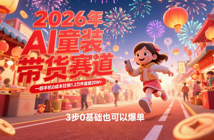 AI童装新春带货赛道,一部手机0成本狂销1.2万件喜提20W+,3步0基础也可以爆单-佳梦网创 - 网创副业项目资源站
