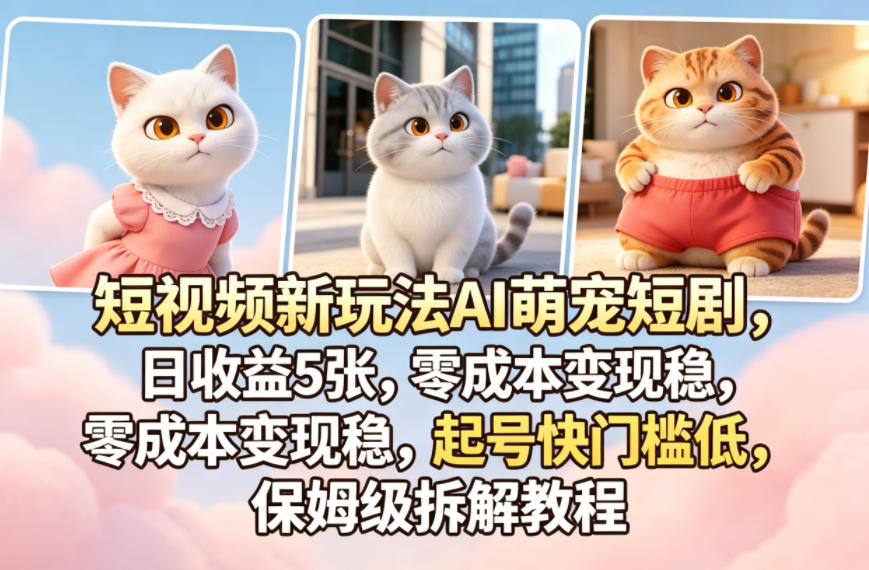 短视频新玩法AI萌宠短剧，日收益5张，零成本变现稳，起号快门槛低，保姆级拆解教程 - 佳梦网创 - 网创副业项目资源站-佳梦网创 - 网创副业项目资源站