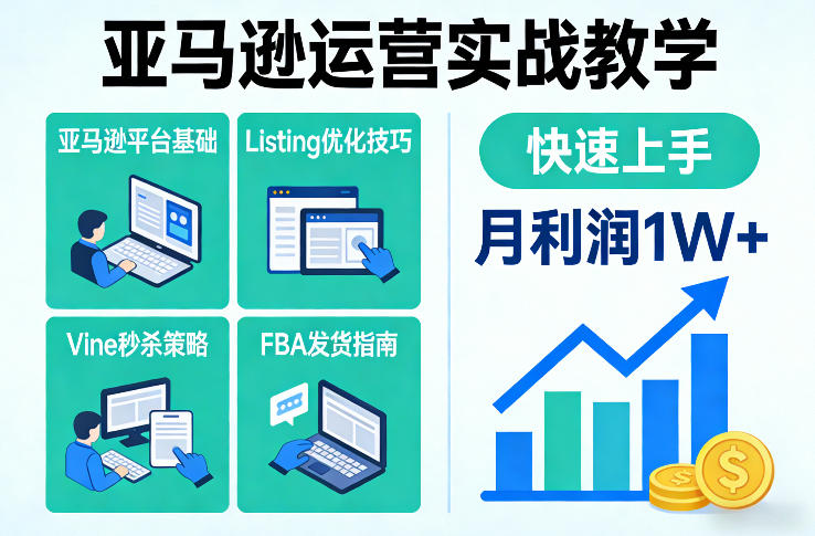 亚马逊运营实战教学,亚马逊平台+Listing优化+Vine秒杀+FBA发货等,快速上手,实现店铺月利润1W-佳梦网创 - 网创副业项目资源站