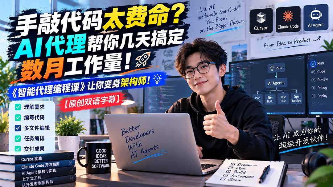 (20286期)手敲代码太费命?AI 代理帮你几天搞定数月工作量!《智能代理编程课》让你变身架构师-佳梦网创 - 网创副业项目资源站