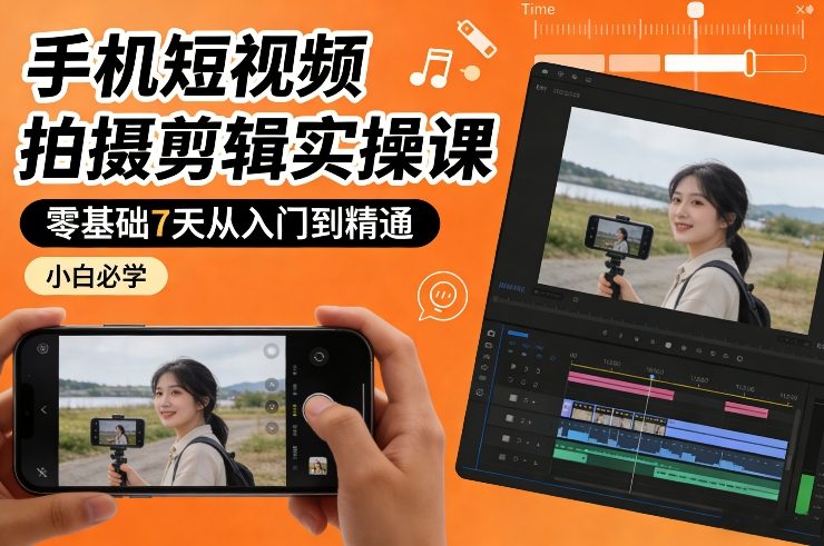 手机短视频拍摄剪辑实操课，零基础7天从入门到精通，小白必学-佳梦网创 - 网创副业项目资源站