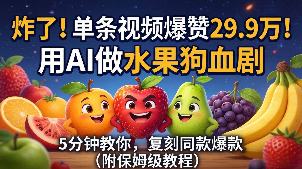 (18206期)炸了!单条视频爆赞 29.9 万!用 AI 做水果狗血剧,5 分钟教你,复刻同款爆款(附保姆级教程)-佳梦网创 - 网创副业项目资源站