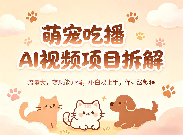 萌宠吃播AI视频项目拆解，流量大，变现能力强，小白易上手，保姆级教程-佳梦网创 - 网创副业项目资源站