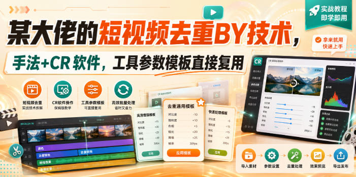 某大佬的短视频去重搬运技术，手法+CR软件，工具参数模板直接复用-佳梦网创 - 网创副业项目资源站